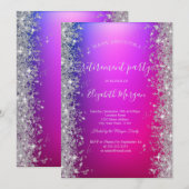 Silver Sparkle Diamonds Shiny Violet Retirement Einladung (Vorne/Hinten)