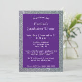 Silver Sparkle Dinner Lila Abschluss Einladung (Stehend Vorderseite)