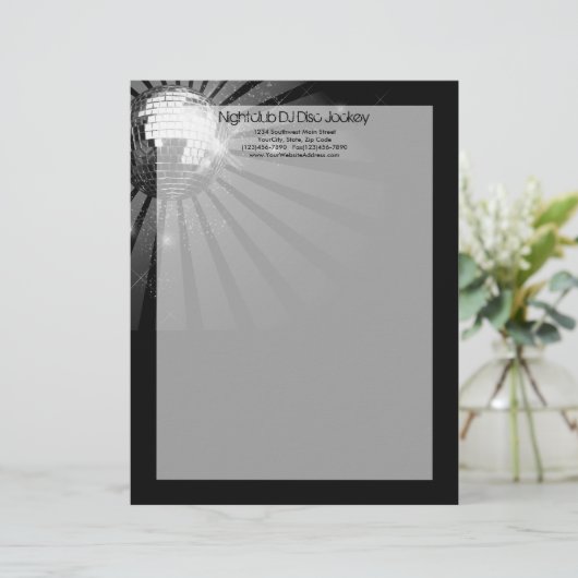 Silver Sparkle Disco Ball Party Briefbogen (Stehend Vorderseite)