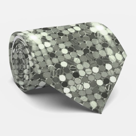 Silver Sparkle Disco Sequel Neck Tie Krawatte (Gerollt)