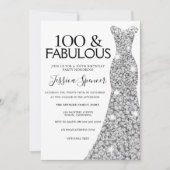 Silver Sparkle Dress 100 & Fabulous 100. Geburtsta Einladung (Vorderseite)