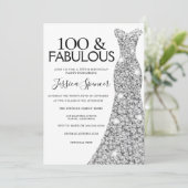 Silver Sparkle Dress 100 & Fabulous 100. Geburtsta Einladung (Stehend Vorderseite)