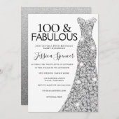 Silver Sparkle Dress 100 & Fabulous 100. Geburtsta Einladung (Vorne/Hinten)