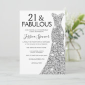 Silver Sparkle Dress 21 & Fabulous 21. Geburtstag Einladung (Stehend Vorderseite)