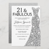 Silver Sparkle Dress 21 & Fabulous 21. Geburtstag Einladung (Vorne/Hinten)