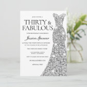 Silver Sparkle Dress 30 & Fabulous 30. Geburtstag Einladung (Stehend Vorderseite)