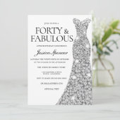 Silver Sparkle Dress 40 & Fabulous 40. Geburtstag Einladung (Stehend Vorderseite)