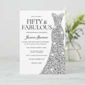 Silver Sparkle Dress 50 & Fabulous 50. Geburtstag Einladung (Stehend Vorderseite)