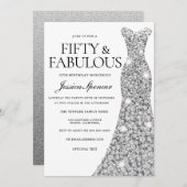 Silver Sparkle Dress 50 & Fabulous 50. Geburtstag Einladung (Vorne/Hinten)