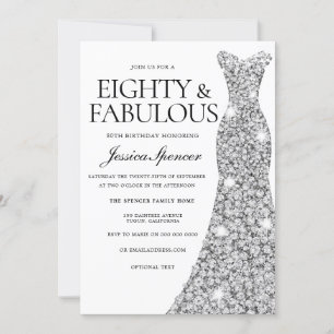 Silver Sparkle Dress 80 & Fabulous 80. Geburtstag Einladung