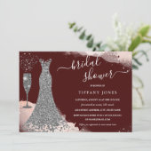 Silver Sparkle Dress Burgundy Brautparty Einladung (Stehend Vorderseite)