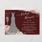 Silver Sparkle Dress Burgundy Brautparty Einladung (Vorne/Hinten)