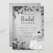 Silver Sparkle Dress Floral Brautparty laden Einladung (Vorne/Hinten)