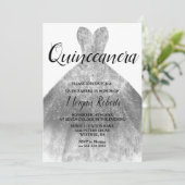 Silver Sparkle Dress Quinceanera 15. Party Einladung (Stehend Vorderseite)