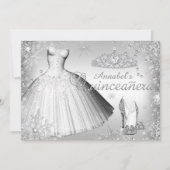 Silver Sparkle Dress & Tiara Quinceanera Einladung (Vorderseite)