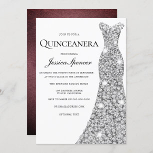 Silver Sparkle Dress Velvet Quinceanera Einladung