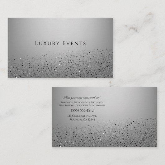 Silver Sparkle Funkelnd Glitzer Party Event Plane Visitenkarte (Vorne/Hinten)