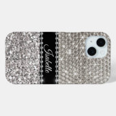 Silver Sparkle Glam Bling Personalisiert Metal Case-Mate iPhone Hülle (Rückseite (Horizontal))