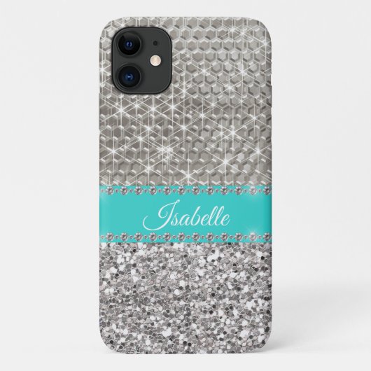 Silver Sparkle Glam Bling Personalisiert Metal Case-Mate iPhone Hülle (Rückseite)