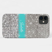 Silver Sparkle Glam Bling Personalisiert Metal Case-Mate iPhone Hülle (Rückseite (Horizontal))