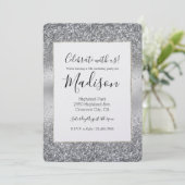 Silver Sparkle Glam Einladung (Stehend Vorderseite)