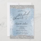 Silver Sparkle Glitter Blue Bridal Shower  Einladung (Vorderseite)