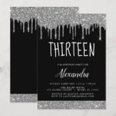 Silver Sparkle Glitzer 13. Dreizehn Geburtstag Einladung (Vorne/Hinten)