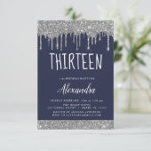 Silver Sparkle Glitzer 13. Dreizehn Geburtstag Einladung (Stehend Vorderseite)