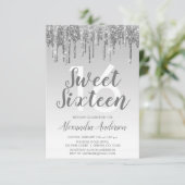 Silver Sparkle Glitzer 16 . Geburtstag Geburtstag Einladung (Stehend Vorderseite)