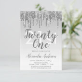 Silver Sparkle Glitzer 21. Geburtstag Party Einladung (Stehend Vorderseite)
