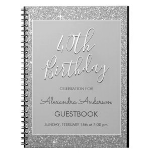 Silver Sparkle Glitzer 40. Geburtstag Gästebuch Notizblock