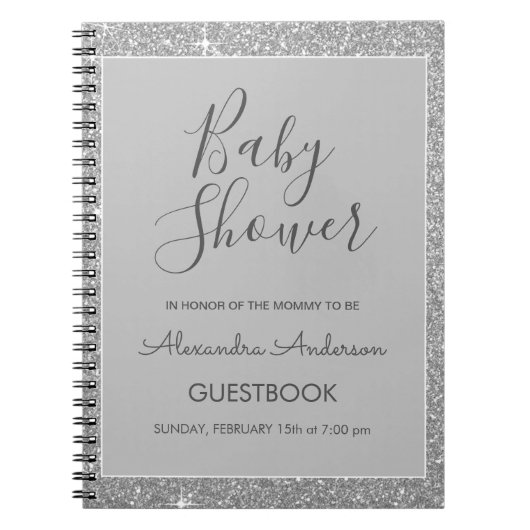 Silver Sparkle Glitzer Baby Showbook Notizblock (Vorderseite)