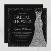 Silver Sparkle Glitzer Dress Gown Brautparty Einladung (Vorne/Hinten)
