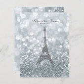 Silver Sparkle Glitzer Eiffelturm Save the Date Ankündigungspostkarte (Vorne/Hinten)