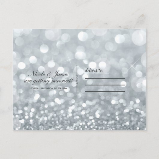 Silver Sparkle Glitzer Eiffelturm Save the Date Ankündigungspostkarte (Rückseite)