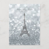 Silver Sparkle Glitzer Eiffelturm Save the Date Ankündigungspostkarte (Vorderseite)