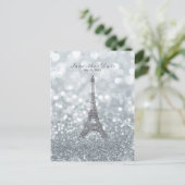 Silver Sparkle Glitzer Eiffelturm Save the Date Ankündigungspostkarte (Stehend Vorderseite)