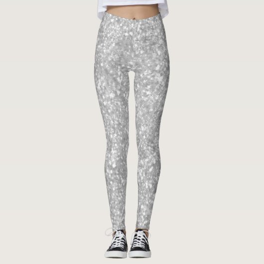 Silver Sparkle Glitzer Elegante Leggings (Vorderseite)
