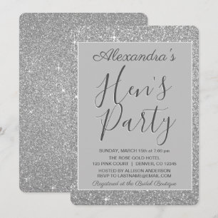 Silver Sparkle Glitzer Hens Party Einladung