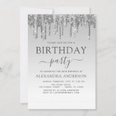Silver Sparkle Glitzer jeden Geburtstag Einladung (Vorderseite)