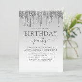 Silver Sparkle Glitzer jeden Geburtstag Einladung (Stehend Vorderseite)