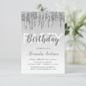 Silver Sparkle Glitzer jeden Geburtstag Einladung (Stehend Vorderseite)