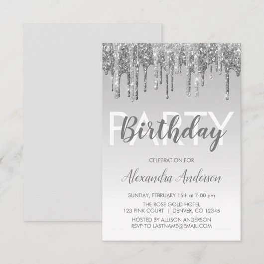 Silver Sparkle Glitzer jeden Geburtstag Einladung (Vorne/Hinten)