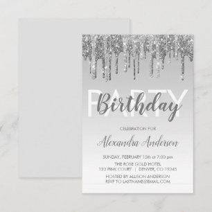 Silver Sparkle Glitzer jeden Geburtstag Einladung