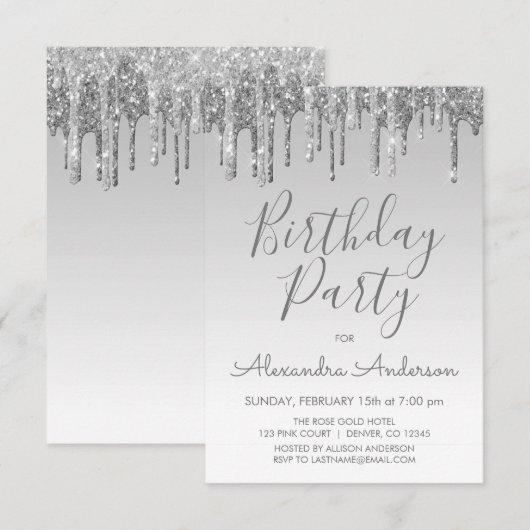 Silver Sparkle Glitzer jeden Geburtstag Einladung (Vorne/Hinten)