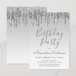 Silver Sparkle Glitzer jeden Geburtstag Einladung