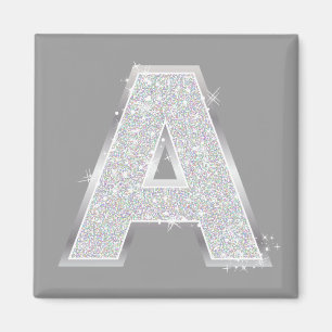 Silver Sparkle Glitzer Letter A Monogram Magnet