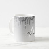 Silver Sparkle Glitzer Luxus Monogram Name Kaffeetasse (Vorderseite Links)