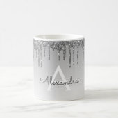 Silver Sparkle Glitzer Luxus Monogram Name Kaffeetasse (Mittel)