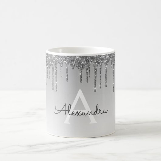 Silver Sparkle Glitzer Luxus Monogram Name Kaffeetasse (Mittel)